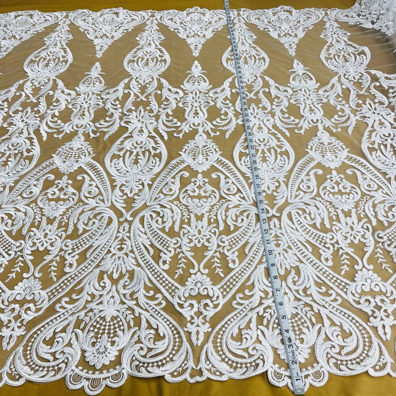 1 Yard Corded Bridal Lace Fabric, Embroidered on 100% Polyester Net Mesh, 52" Width,Elegant Fabrication for Gowns & Décor